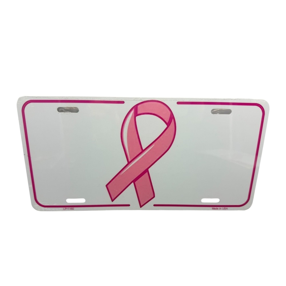 Pink Ribbon Breast Cancer Awareness License Plate Tag Car Auto Decor Aluminum